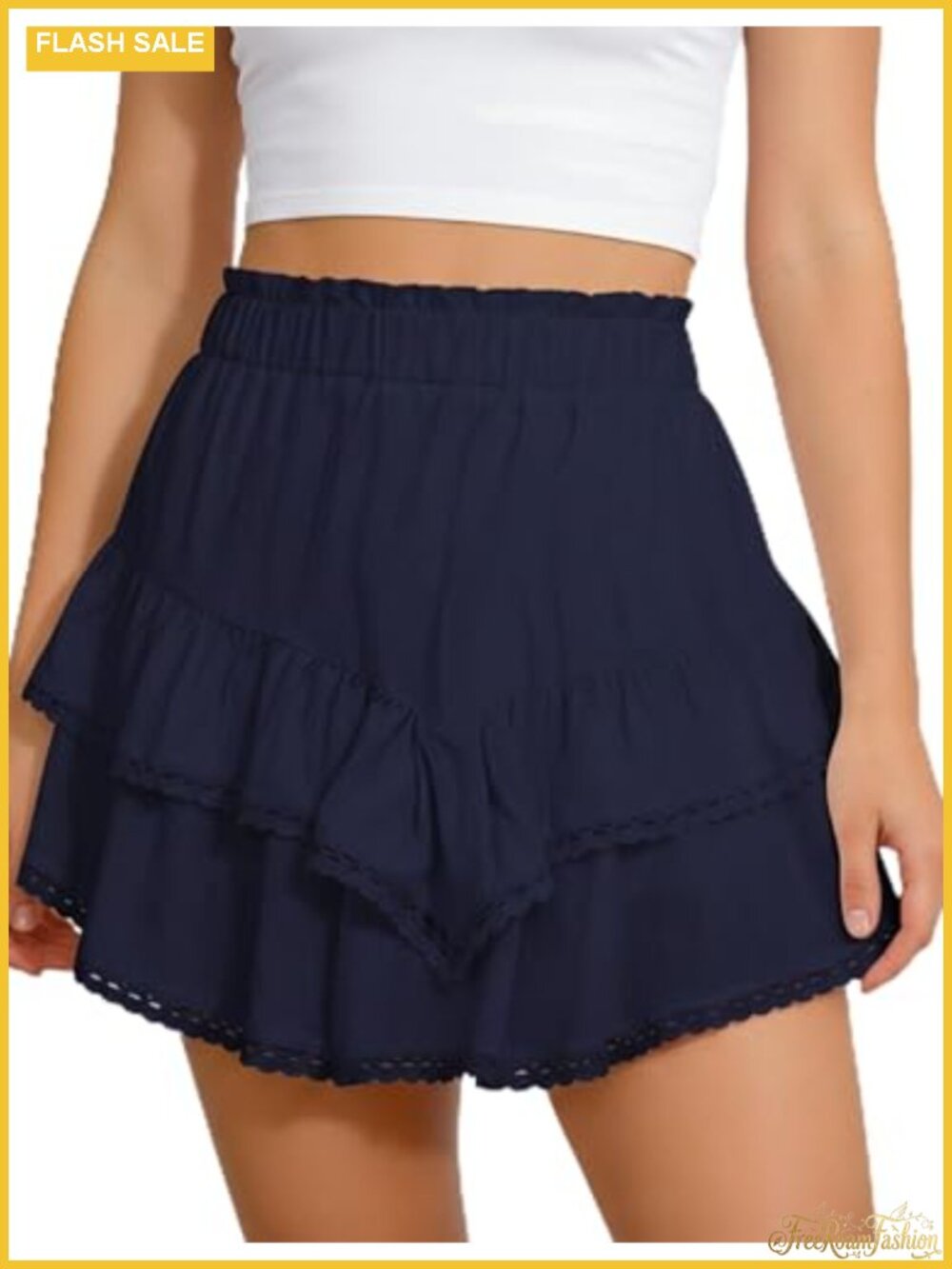 Crochet Ruffle Tiered Flowy Shorts High Waist Boho Beach Mini Skirt